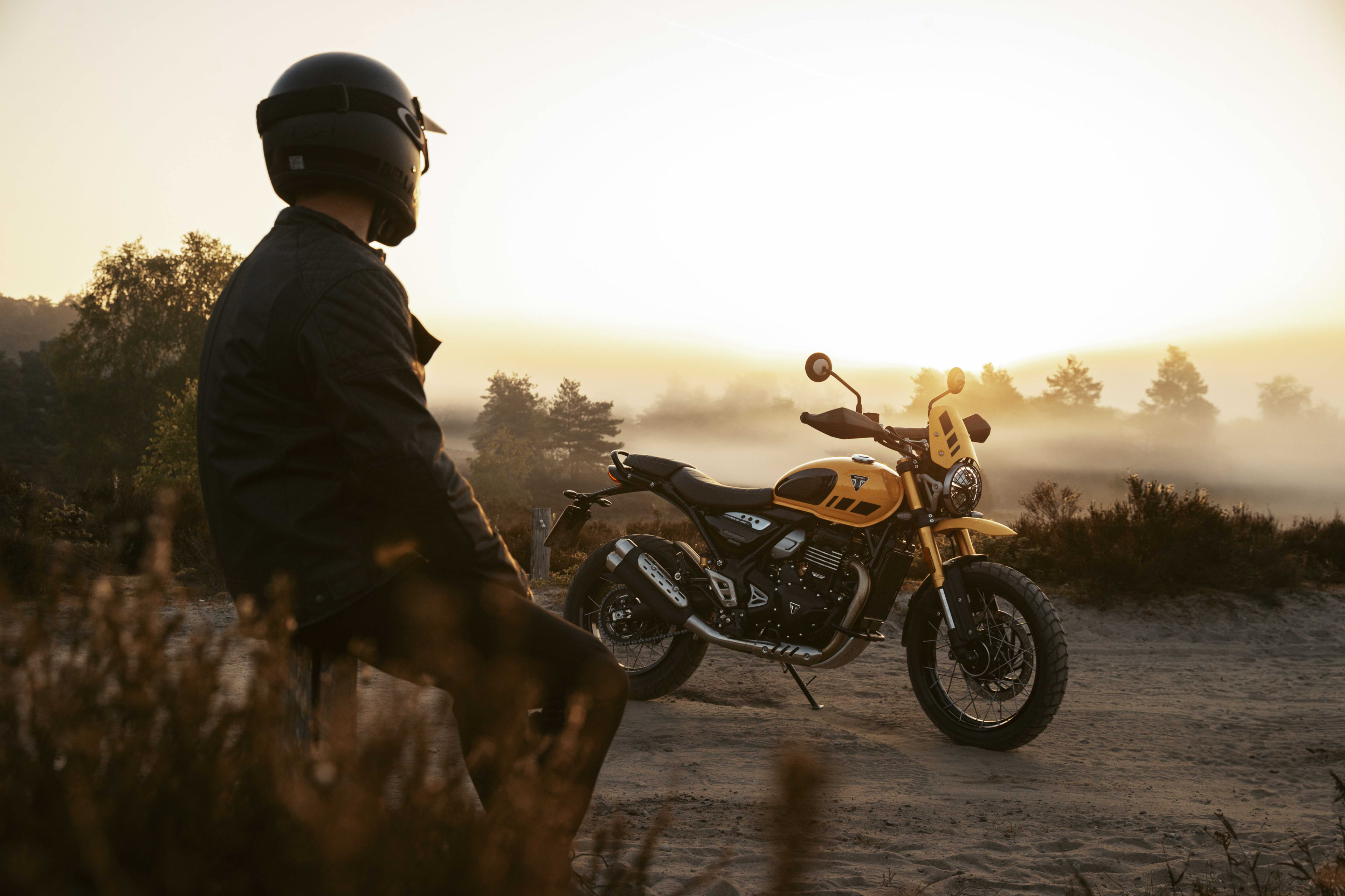 Triumph Scrambler 400 XC with rider 