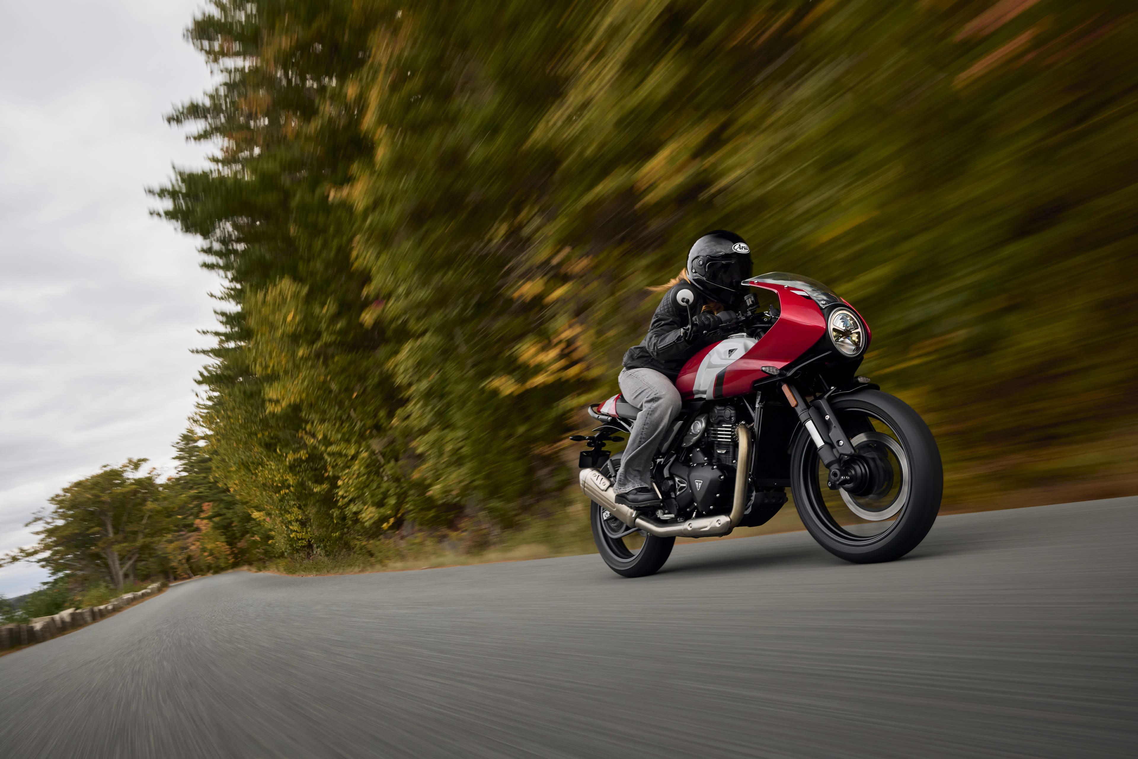 An icon reimagined Right side riding shot on a Thruxton 400