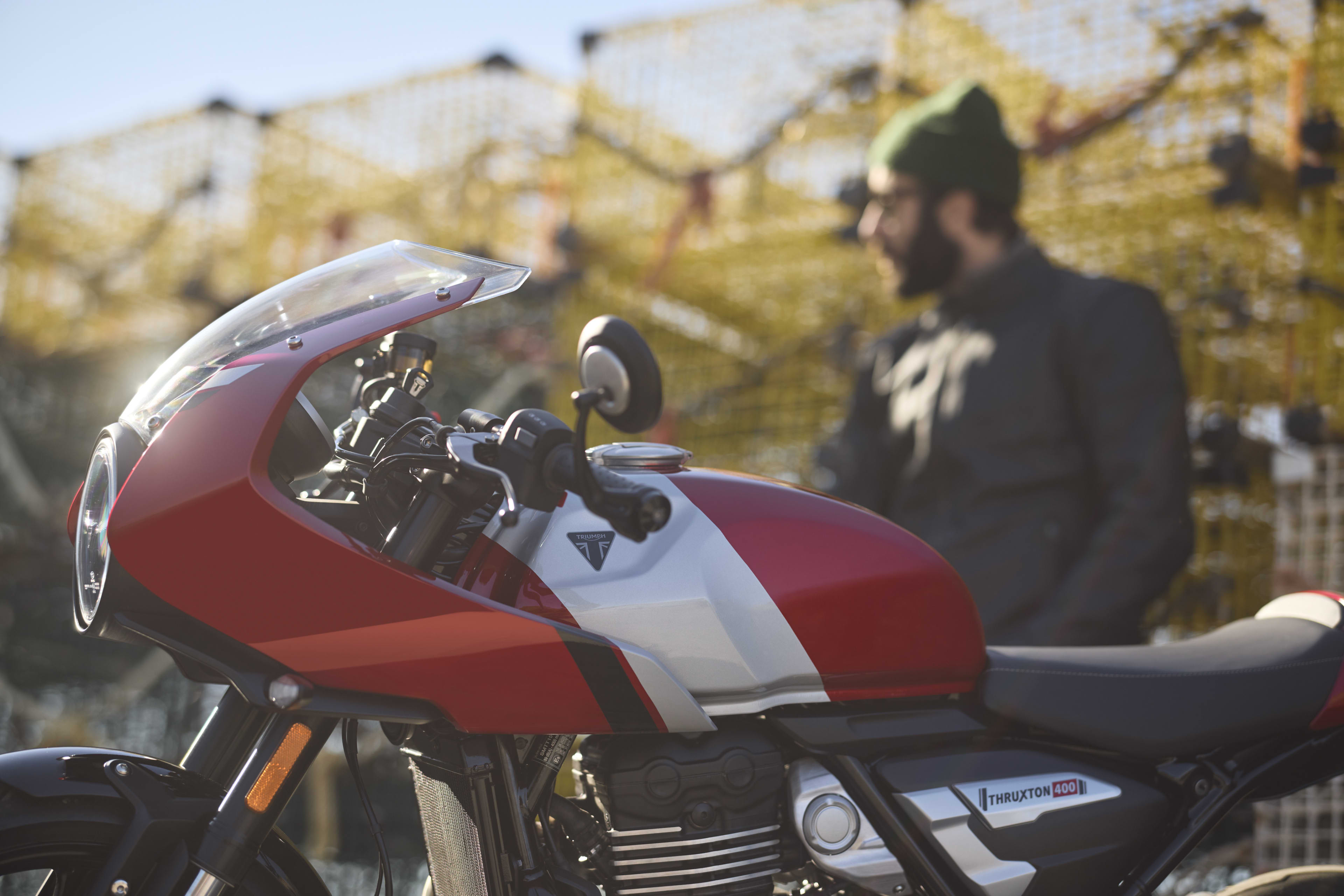 Left hand side close up of Thruxton 400