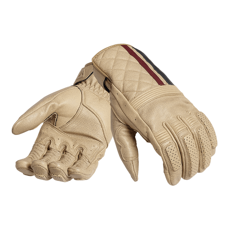 triumph SULBY GLOVESゴールドメッシュレザーグローブ2023年 Sulby Leather Gloves in Natural with Twin Sport Stripe