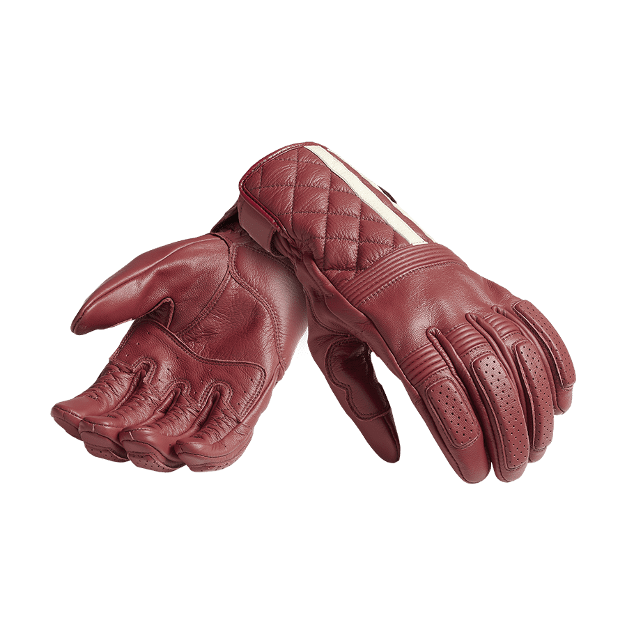 Sulby Leather Gloves in Red with Bone Stripe | Motorcycle Clothing
