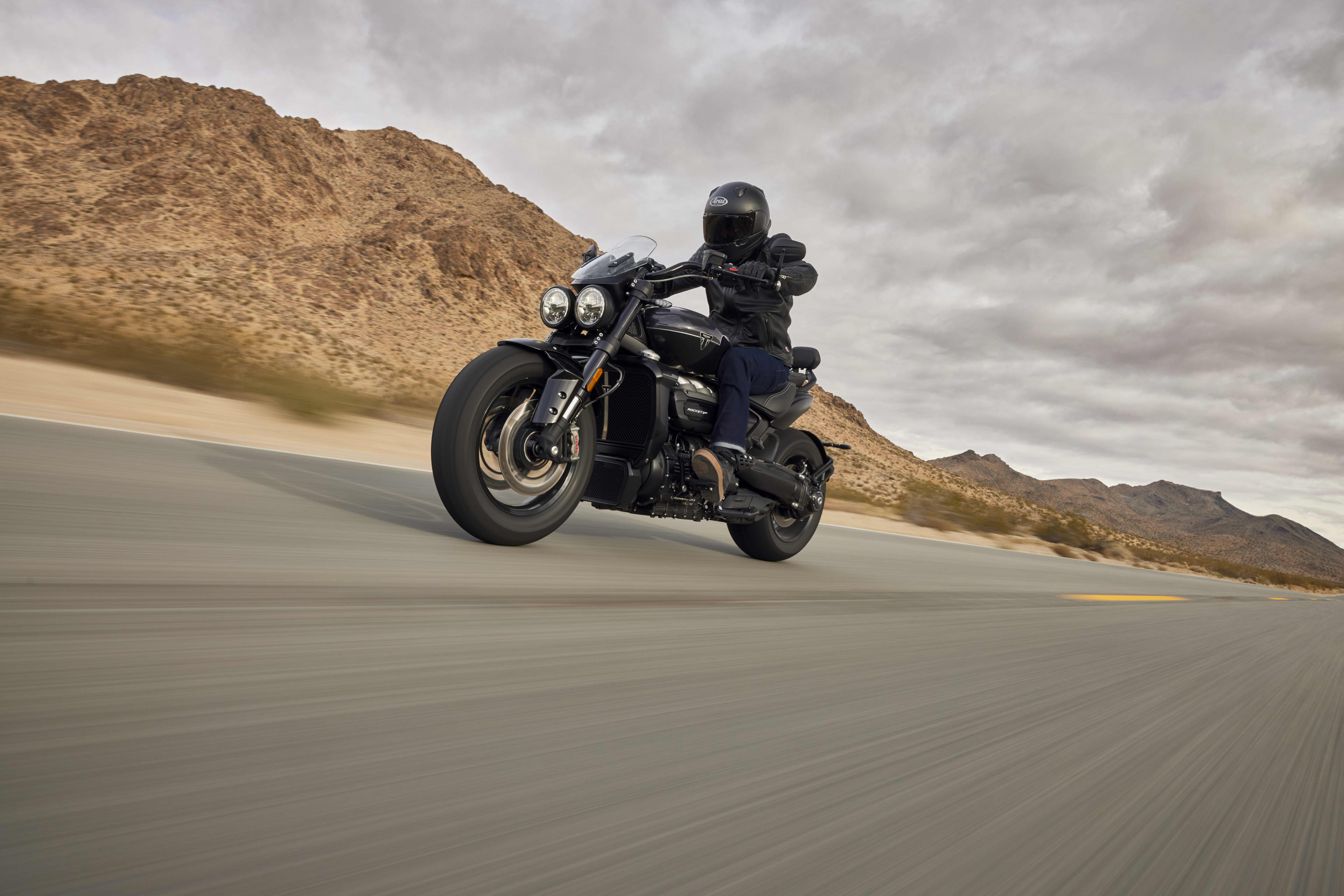Rocket 3 GT Storm riding on a road in the mountains