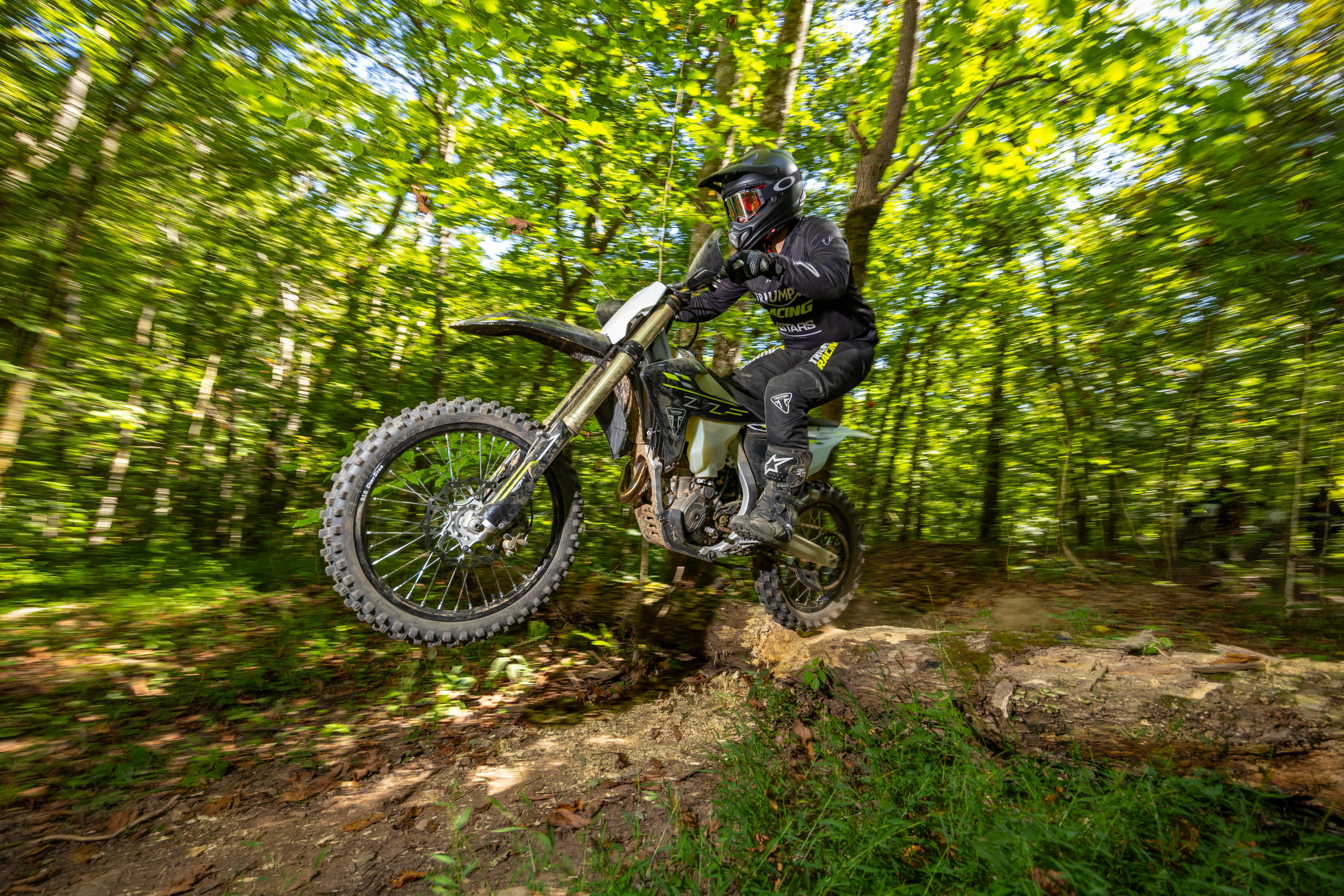 Triumph Cross Country Motorcycle in forest