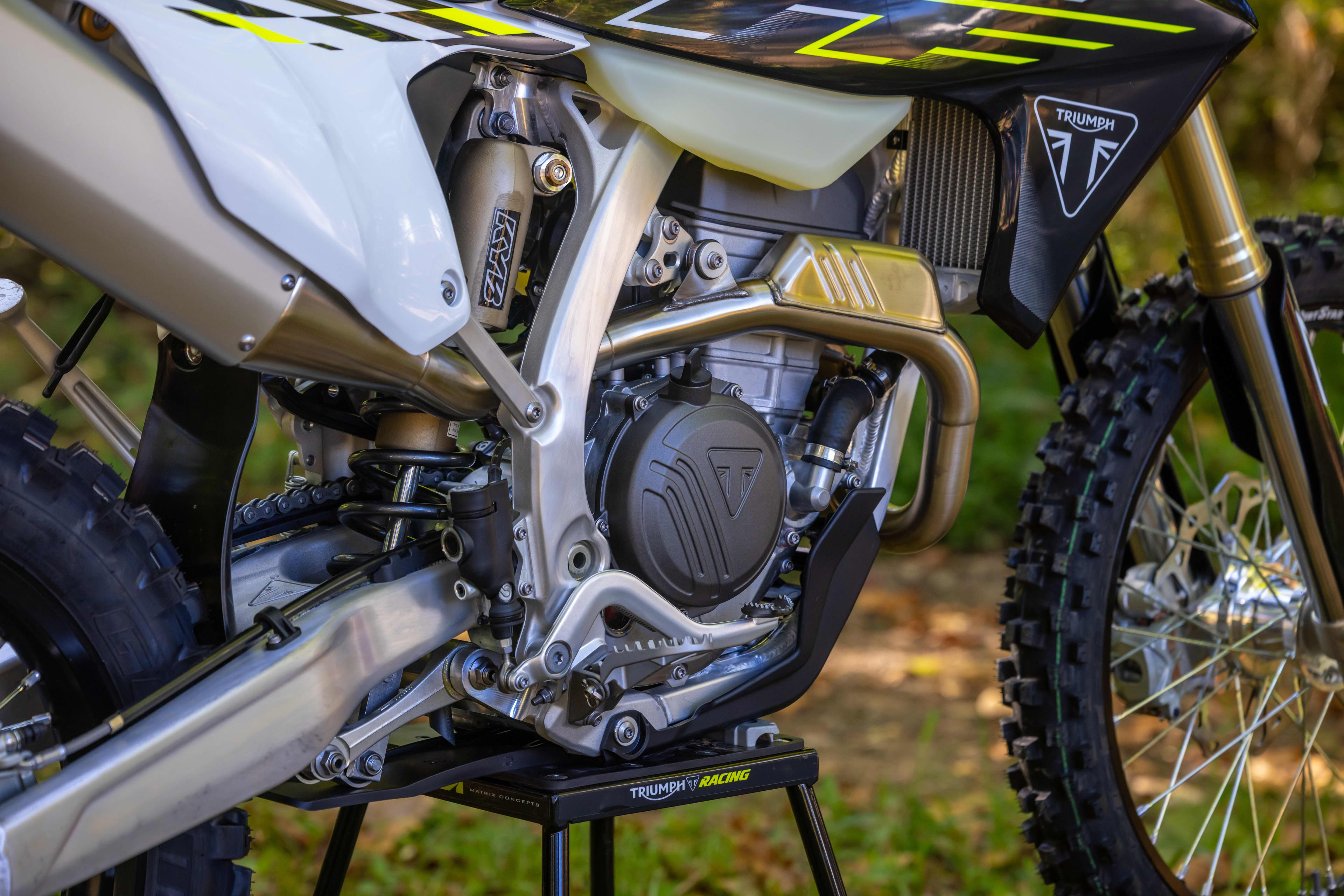 Triumph Cross Country Motorcycle in forest