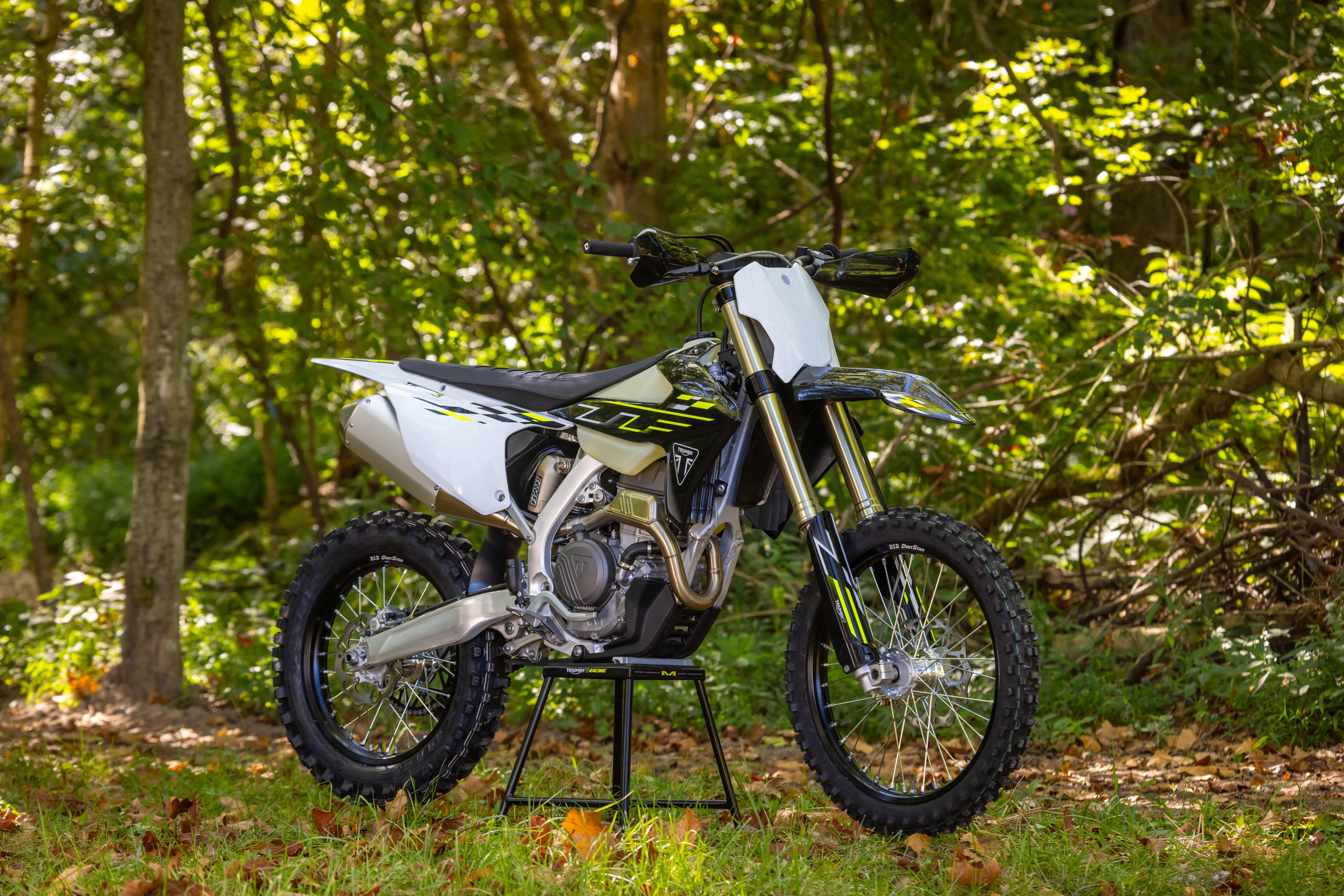 Triumph TF 250-C parked up on the stand in the forest