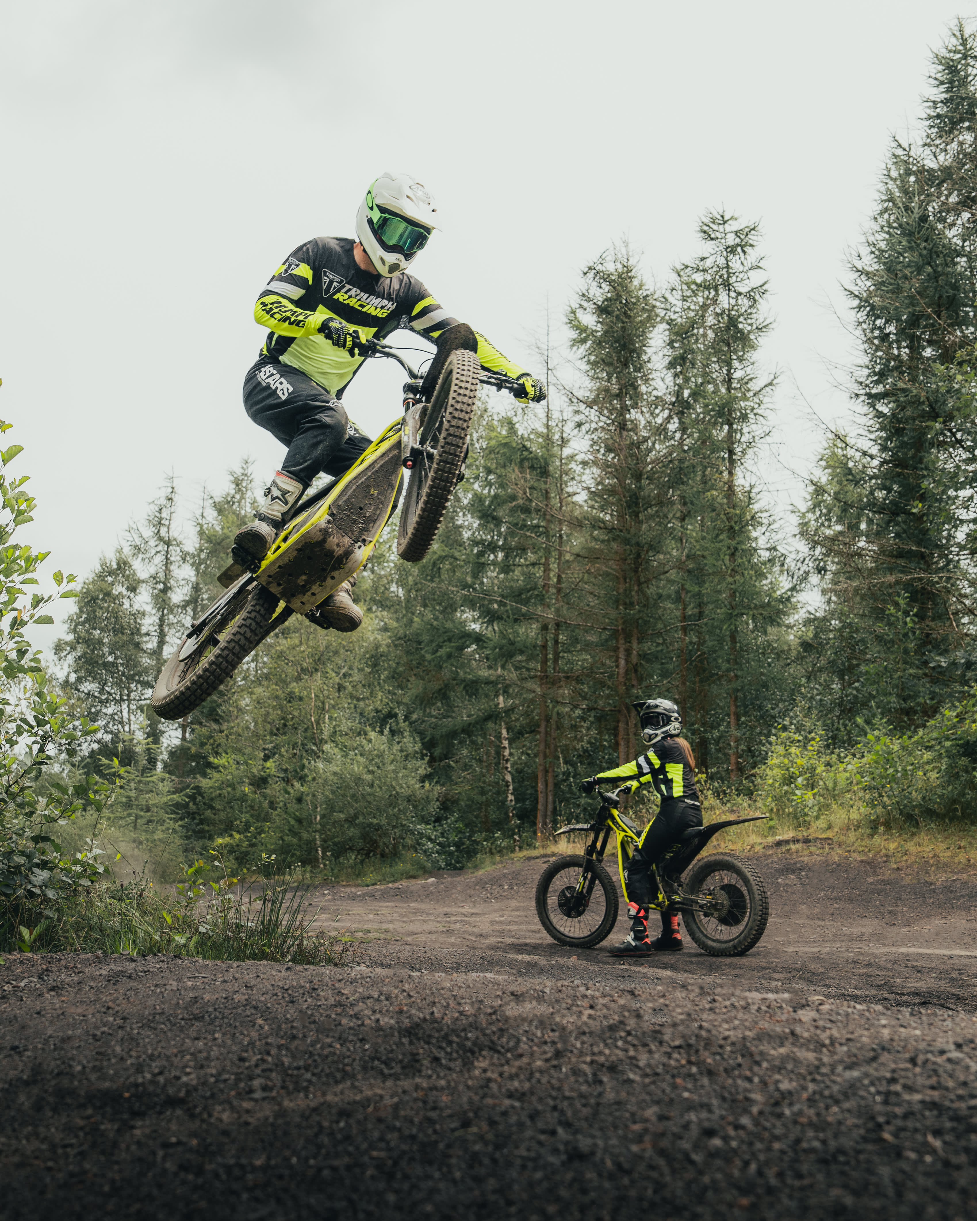 A shot of the Triumph TXP-24 with an advanced rider in the air and showcasing the optimised handling. 