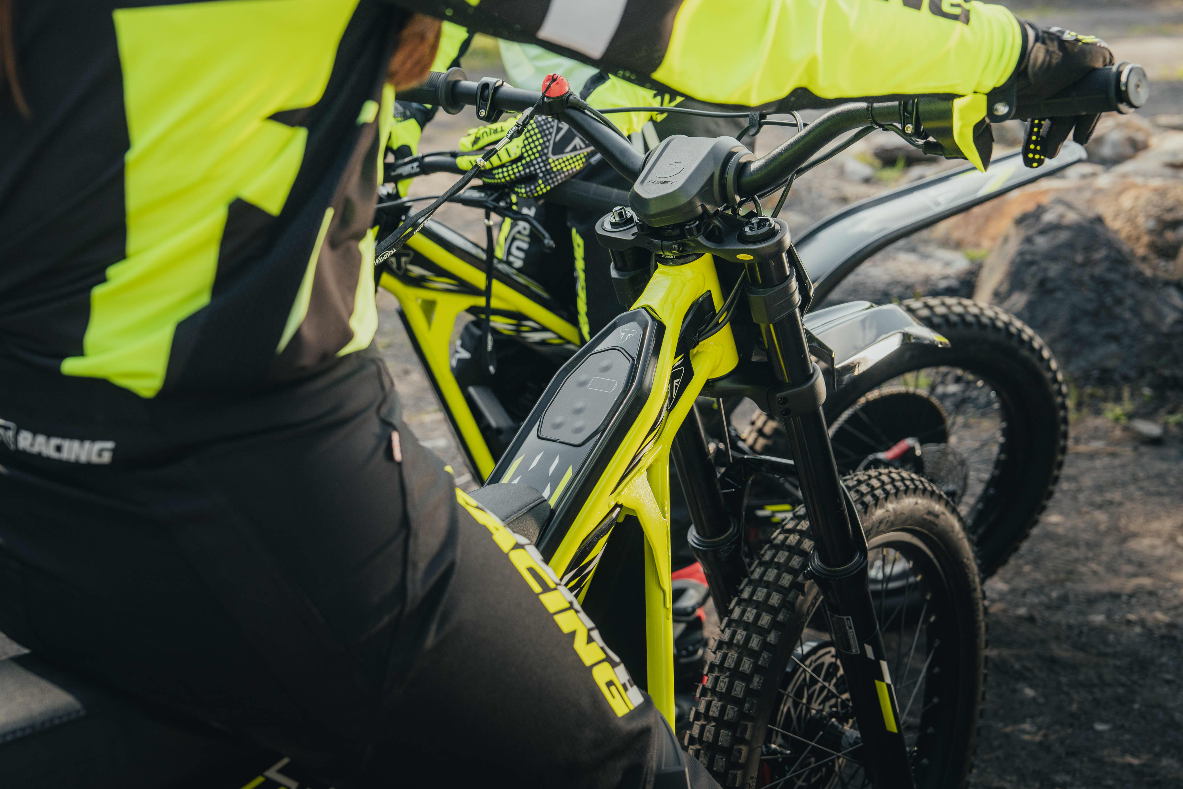Triumph TXP-24 showing the performance yellow livery on the electric bike.