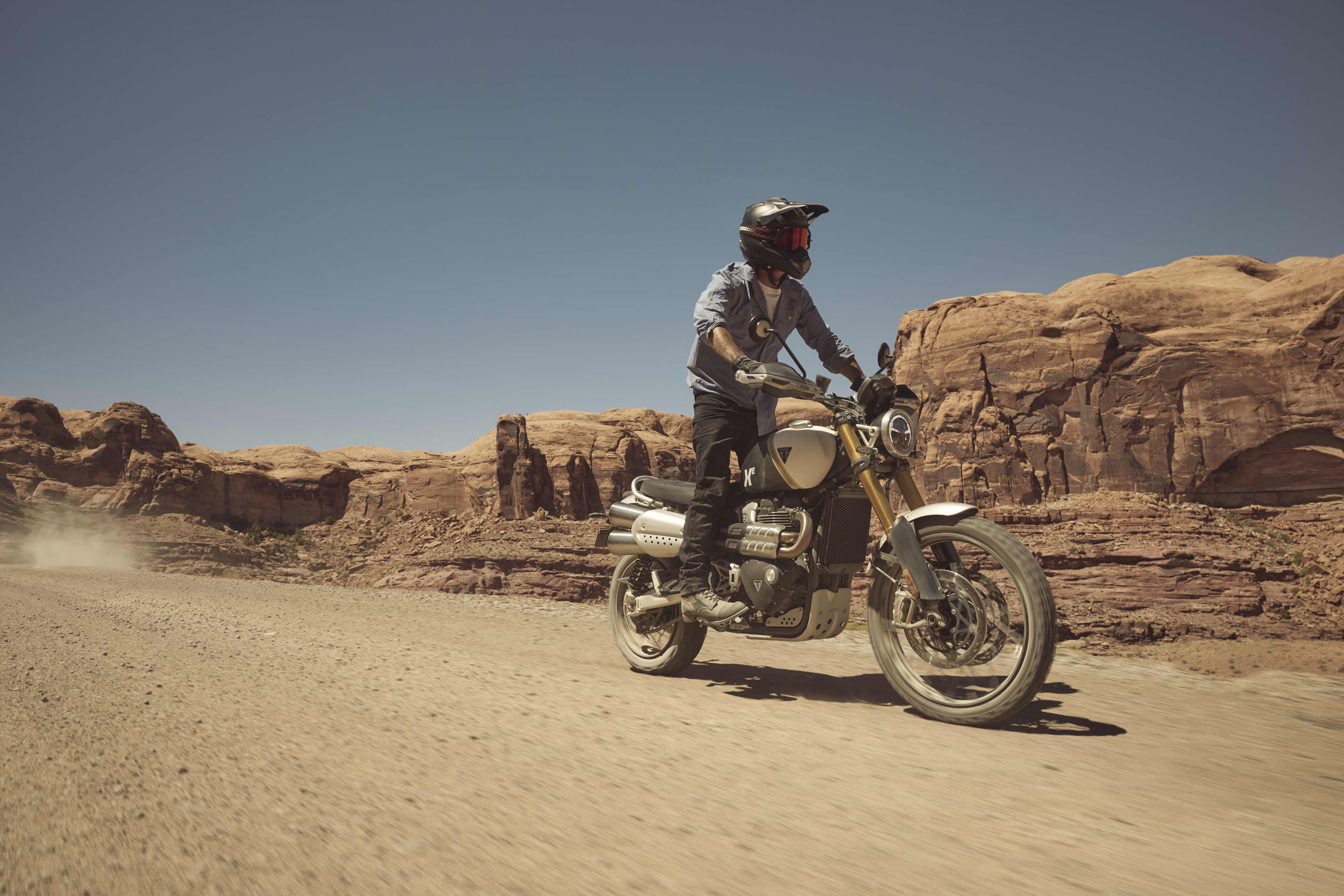 Triumph Scrambler 1200 XE motorcycle and rider