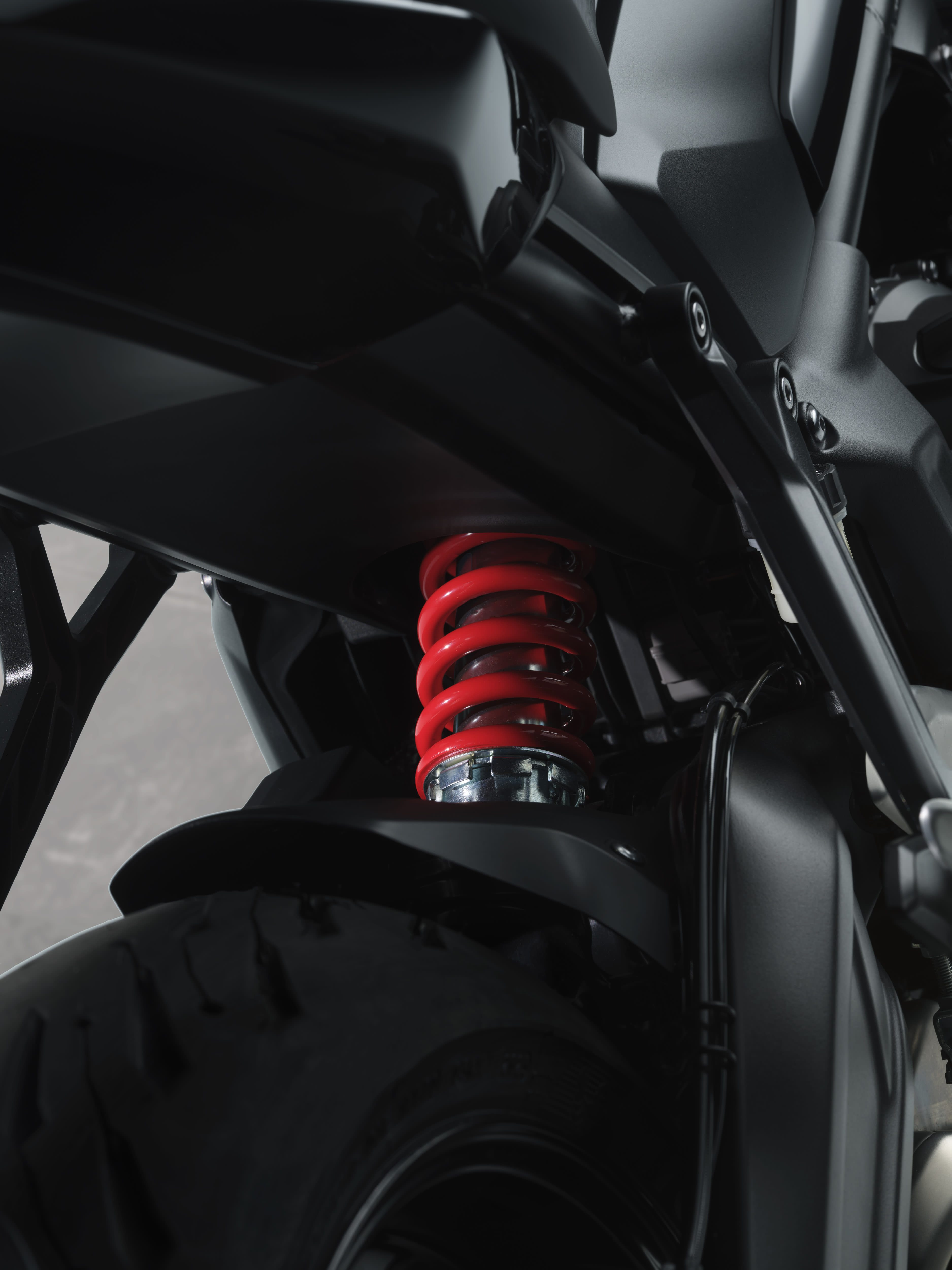 Close up of Trident 660 suspension