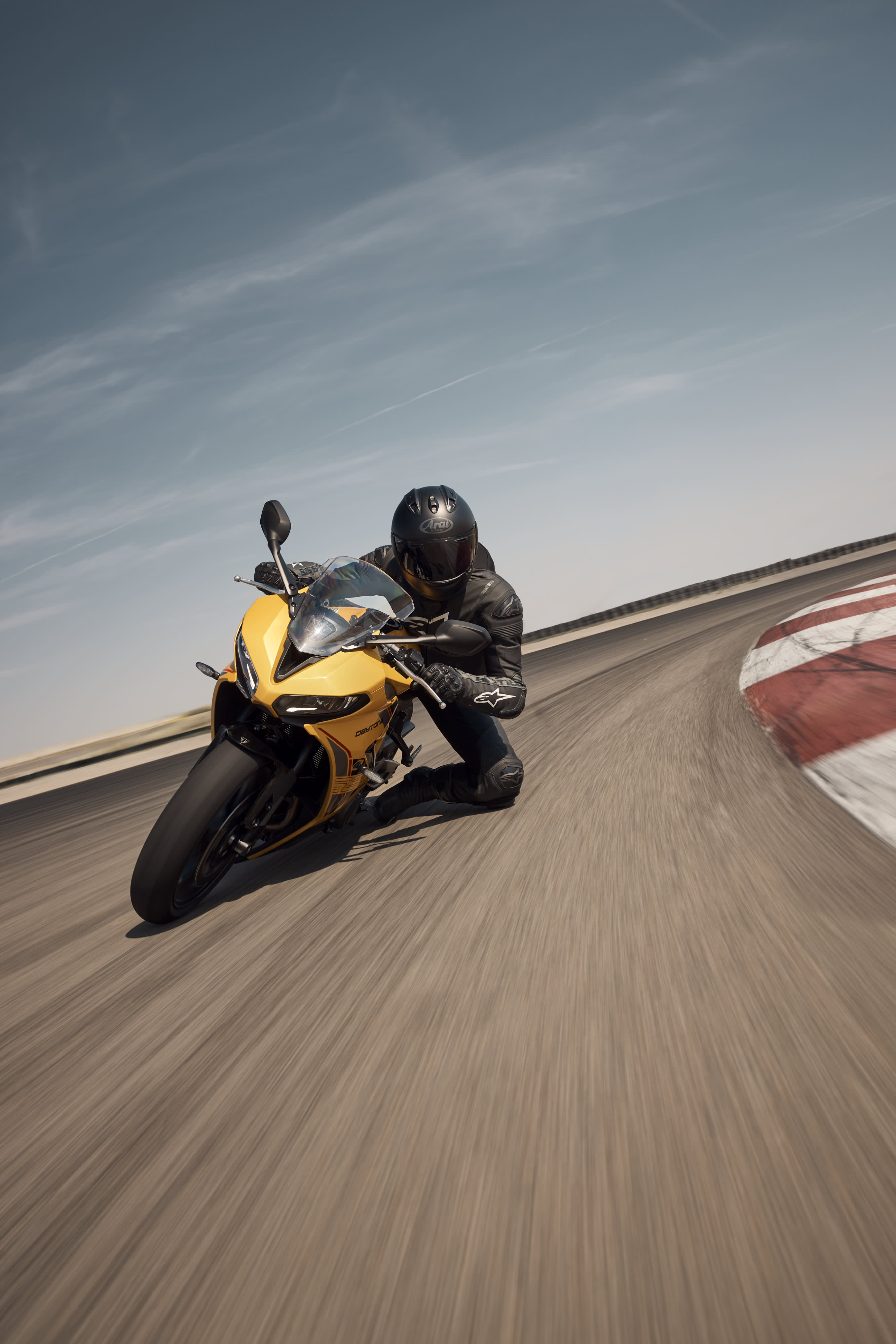 Action shot of rider on Triumph Daytona 660