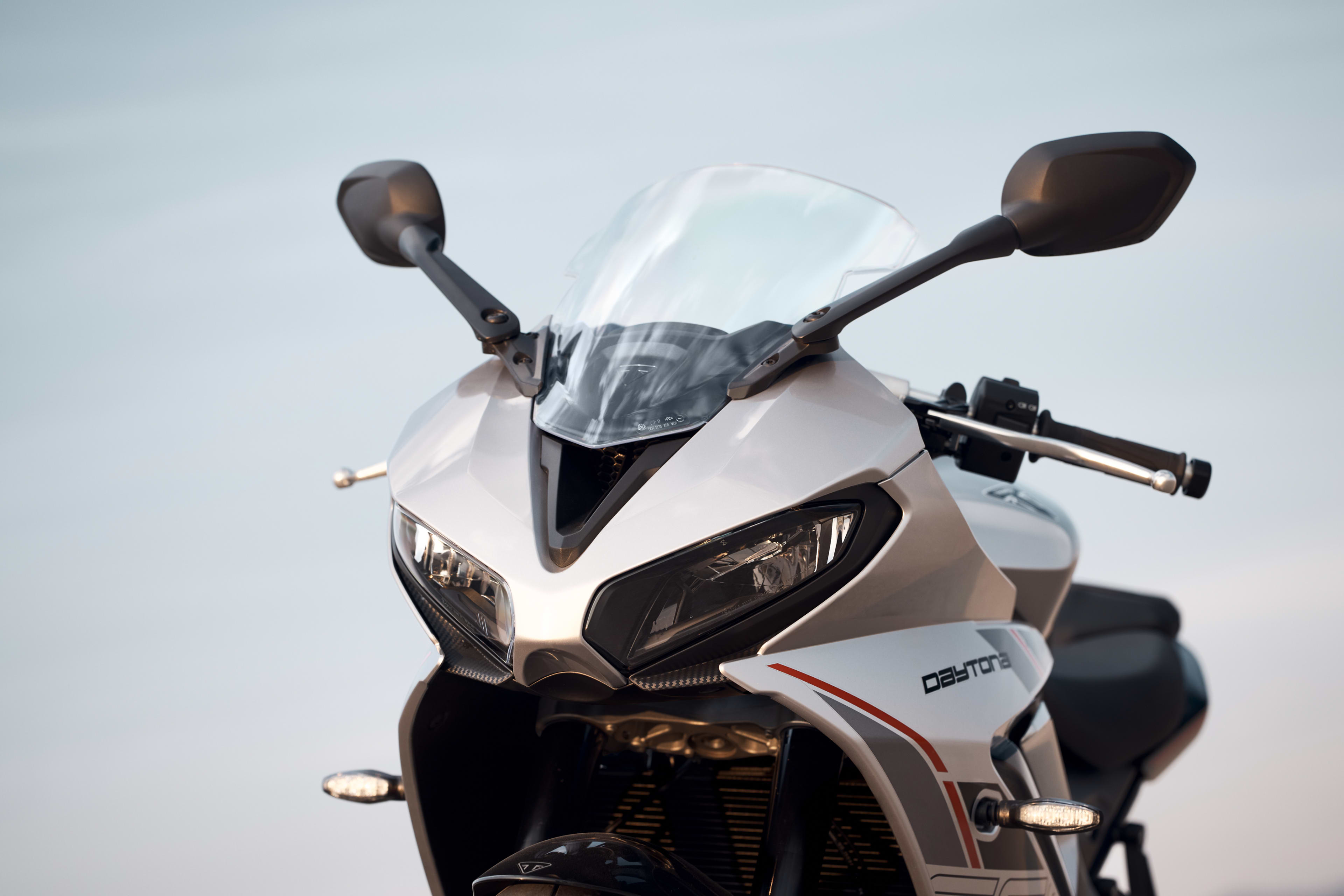 Close up of Triumph Daytona 660 headlights