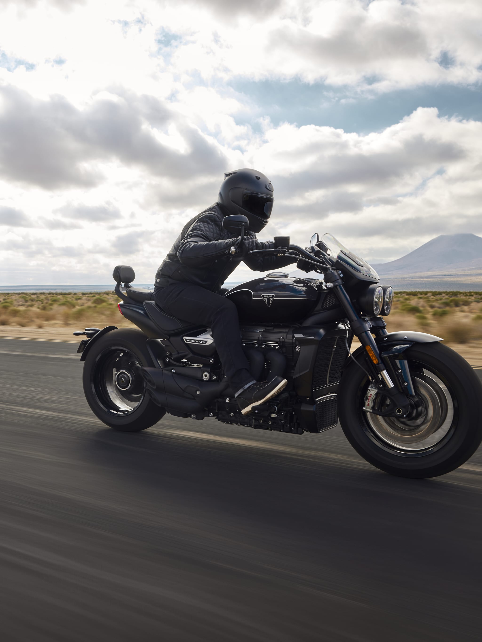 Triumph Rocket 3 GT Storm in motion on the road