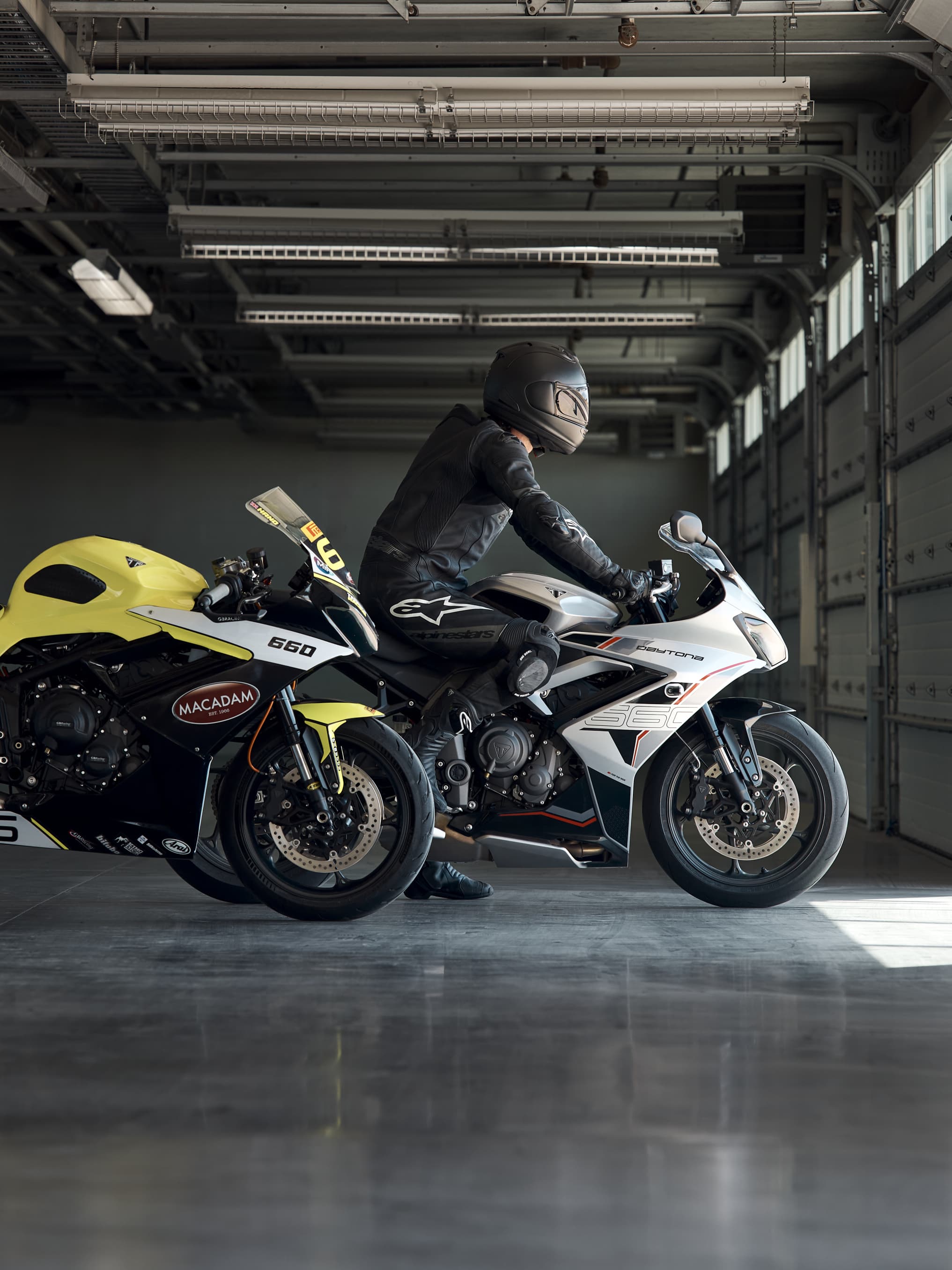 Side shot of two parked Daytona 660's