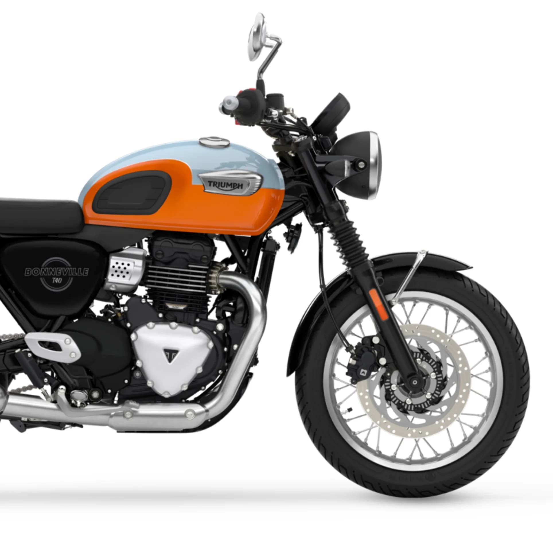 Le châssis moderne est optimisé pour offrir une maniabilité agile et rassurante, tout en conservant les proportions classiques de la Bonneville. À l’avant, les fourches classiques affichent 130 mm de débattement, quand à l’arrière, le double amortisseur comprend le réglage de précharge et 130 mm de débattement. Cette configuration de suspension, associée à un tout nouveau cadre, offre une maniabilité dynamique à la Bonneville T40 tout en conservant un look classique et le double amortisseur Bonneville caractéristique.