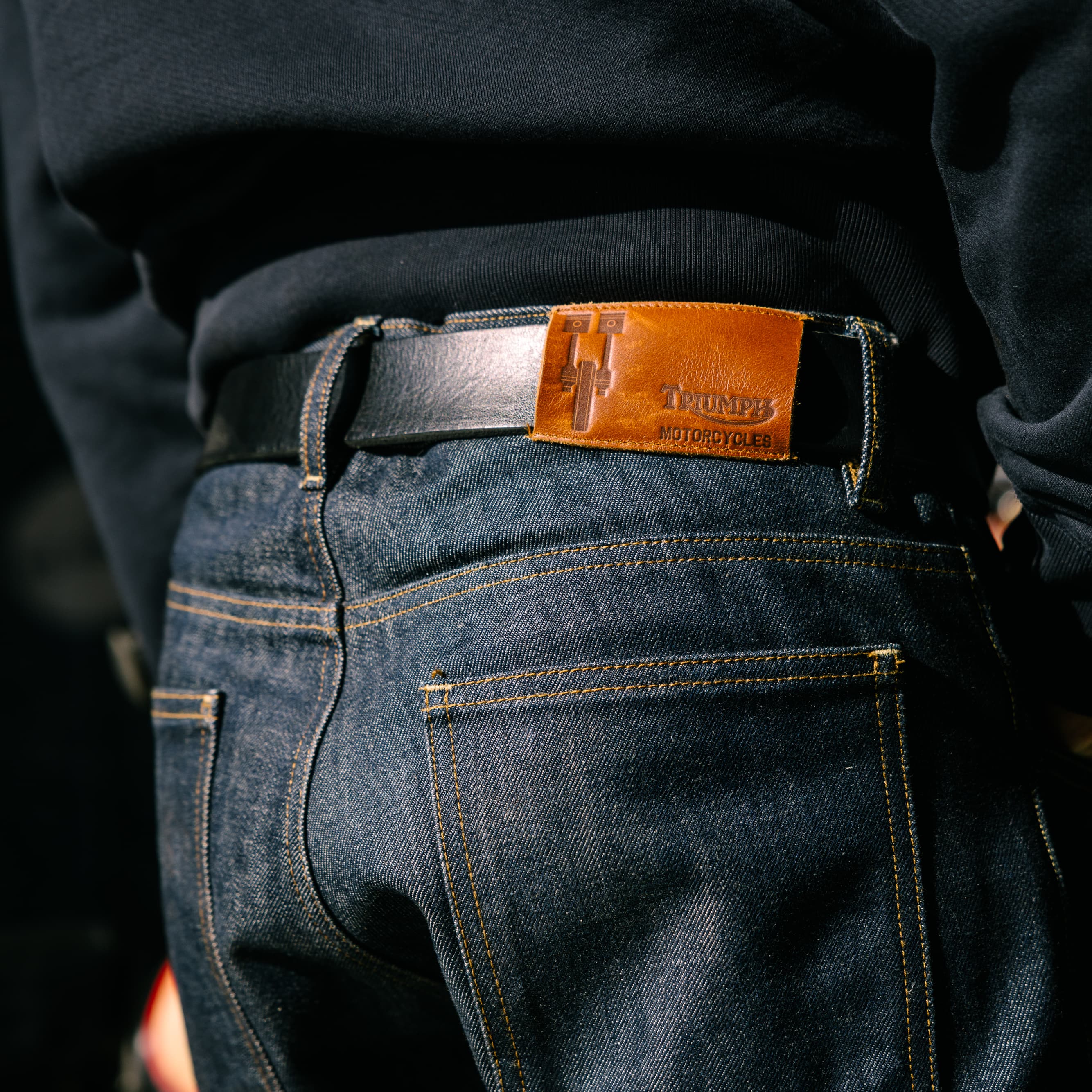 Close up of jeans back pocket