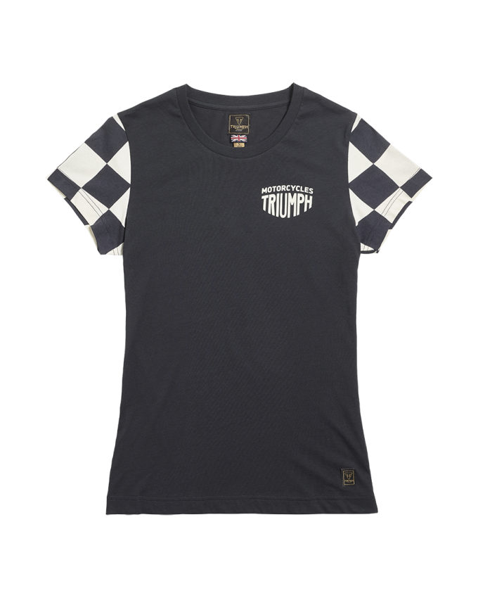 Marie T-Shirt für Damen mit kariertem Flaggenmuster auf den Ärmeln