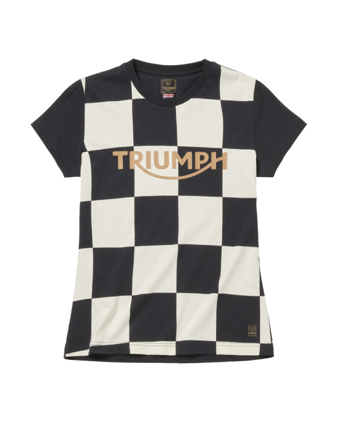Katrina T-Shirt für Damen mit kariertem Flaggenmuster in Schwarz und Elfenbeinfarben