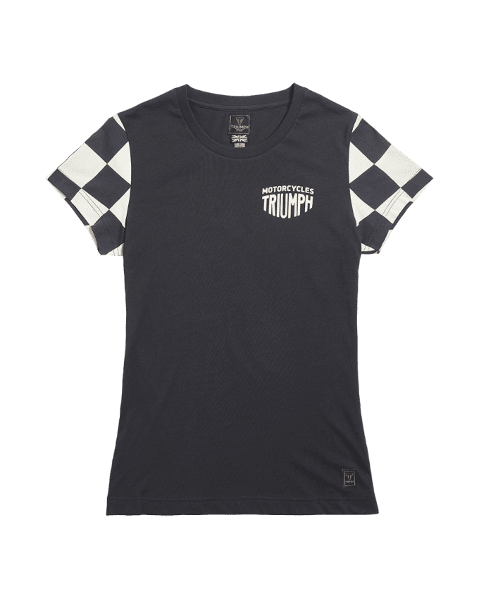 Marie T-Shirt für Damen mit kariertem Flaggenmuster auf den Ärmeln