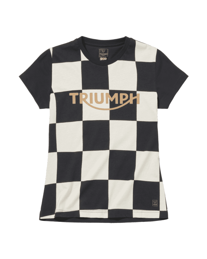 Katrina T-Shirt für Damen mit kariertem Flaggenmuster in Schwarz und Elfenbeinfarben