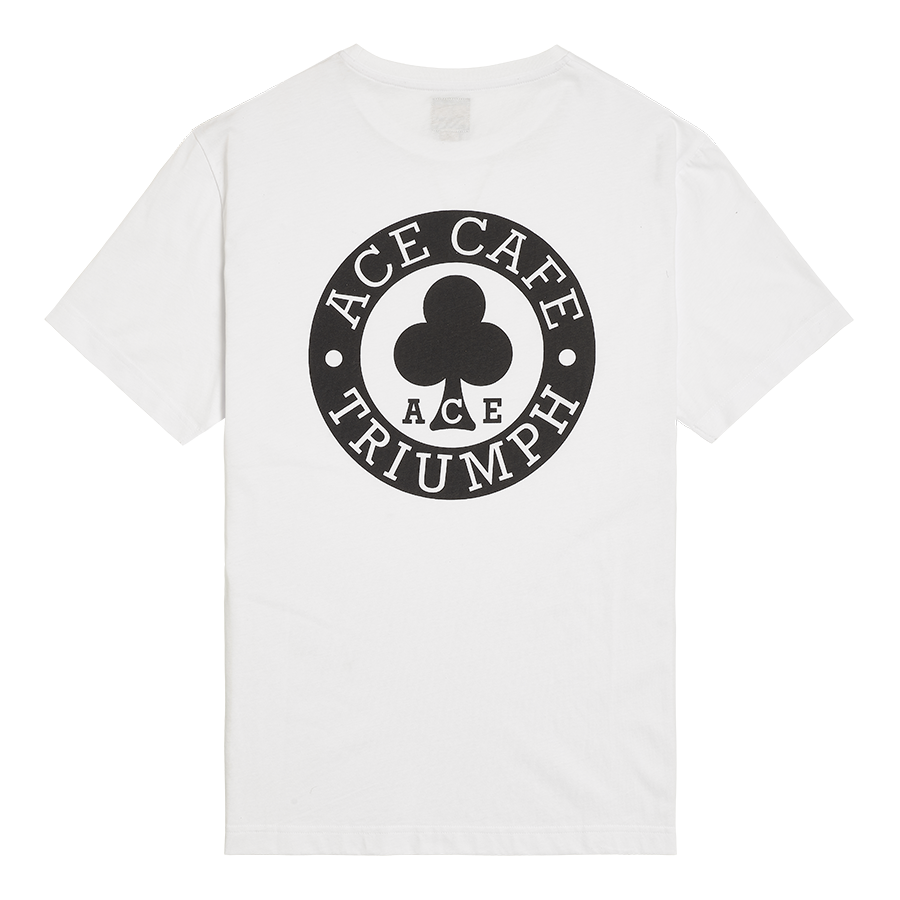 T-shirt blanc avec logo et poche officiel Triumph x Ace Cafe