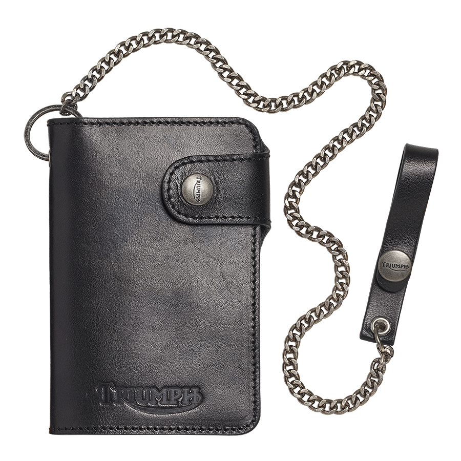 Premium Biker Leather Black Wallet with Chain | Triumph Lifestyle