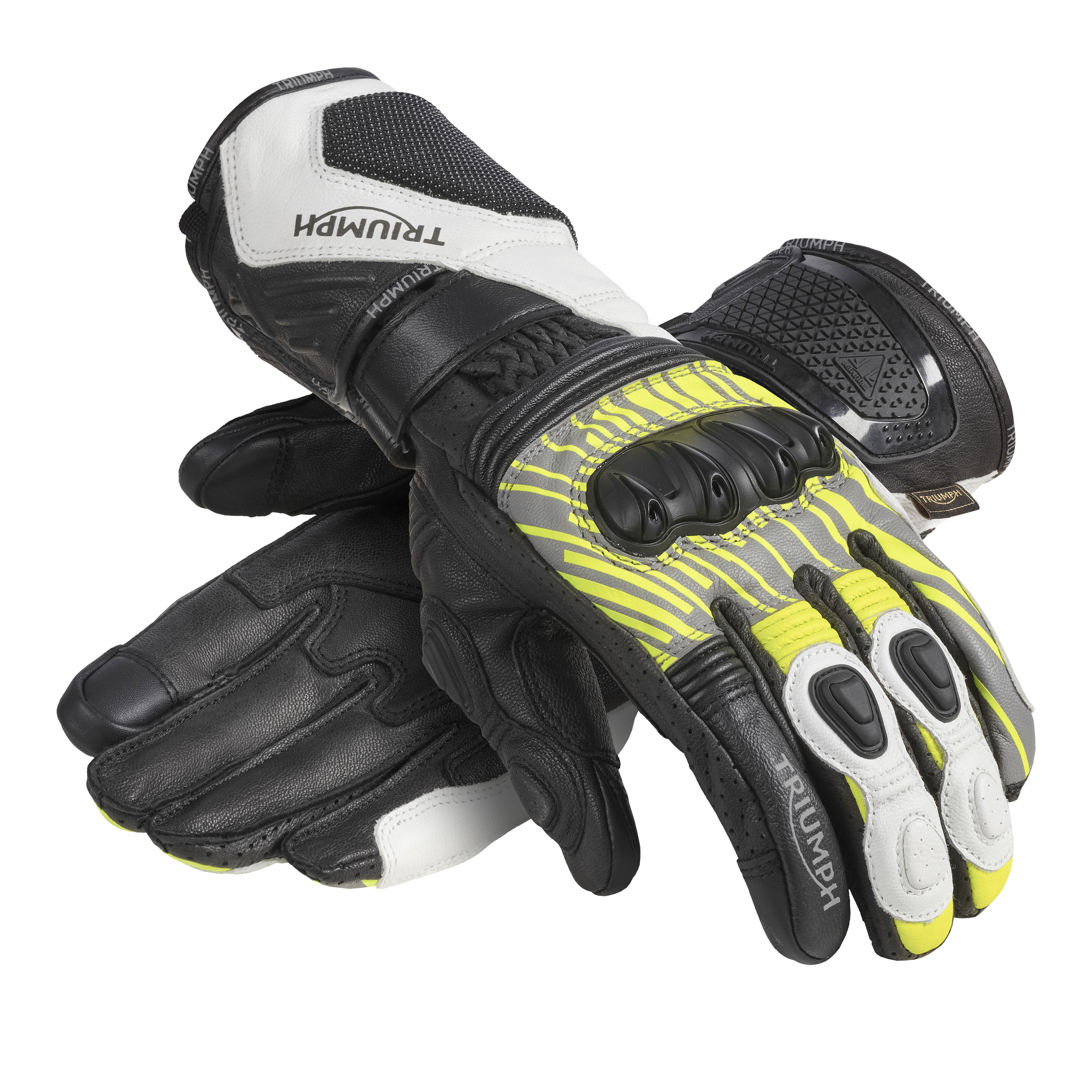 Arena Leather Gloves in Black, White and Fluro | Motorcycle Clothing