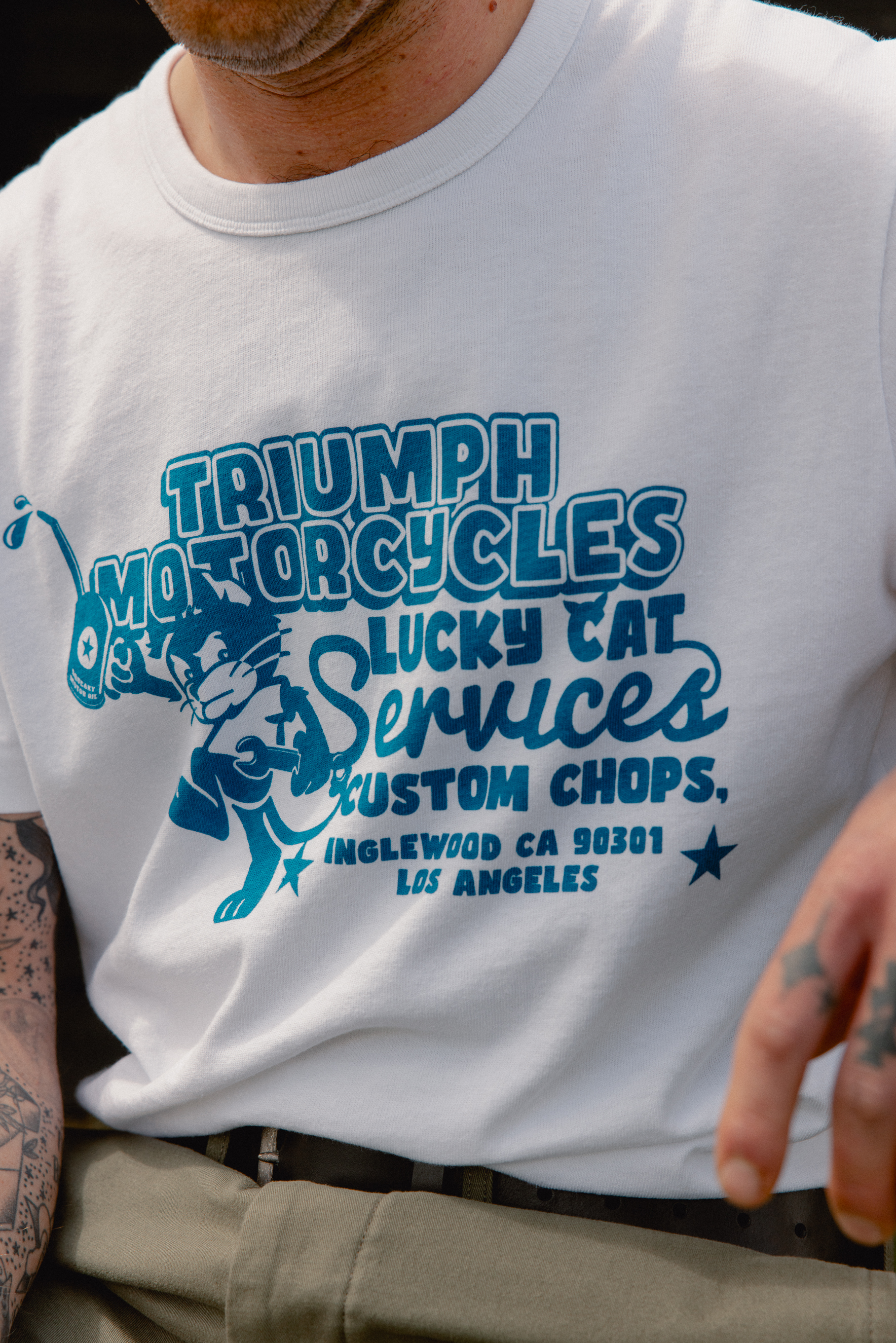 Lucky Cat Graphic Tee in White | Triumph Heritage