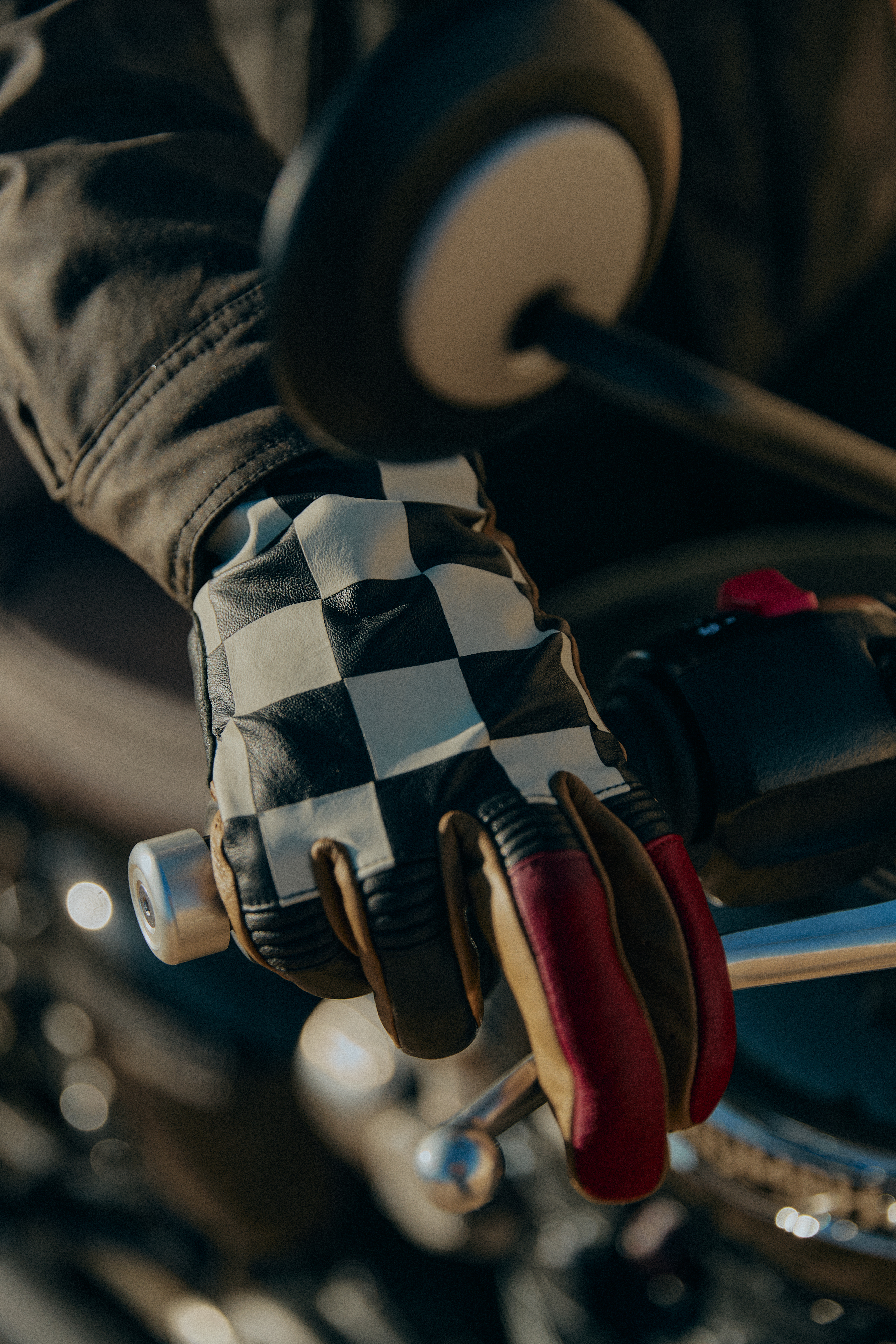 Checkerboard Leather Black & Bone Gloves | Motorcycle Clothing