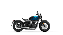 Bonneville Bobber in Interstellar Blue and Sapphire Black right hand side view