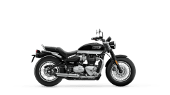 Bonneville Speedmaster in Sapphire Black and Crystal White right hand side view