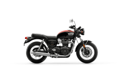 Bonneville T100 in Jet Black and Diablo Red right hand side view